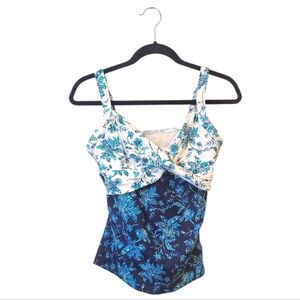 Land's End Women's Blue & White Floral Tankini Top Size 8